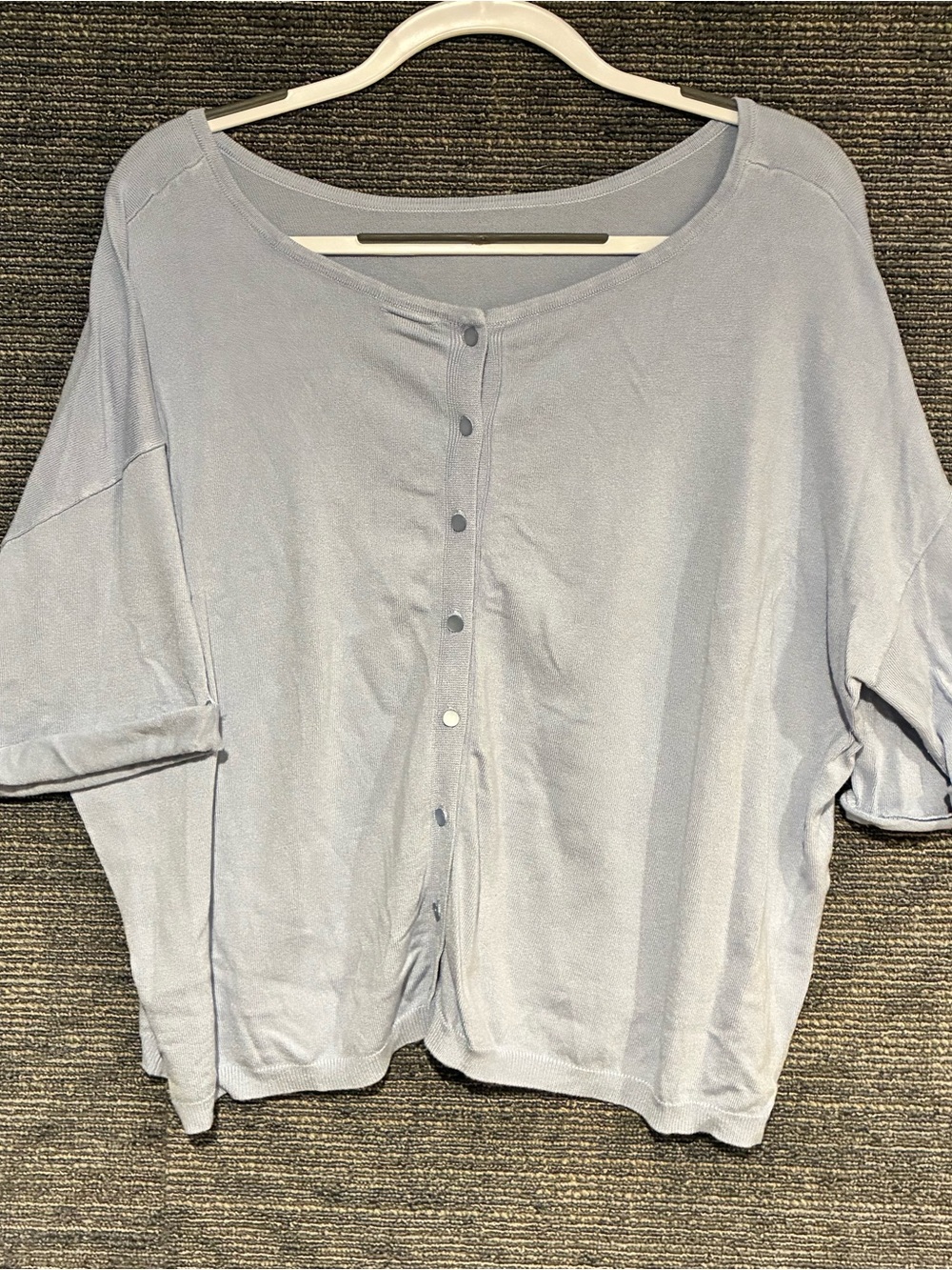 Women's Light Blue reversible Button-Front Relaxed sweater